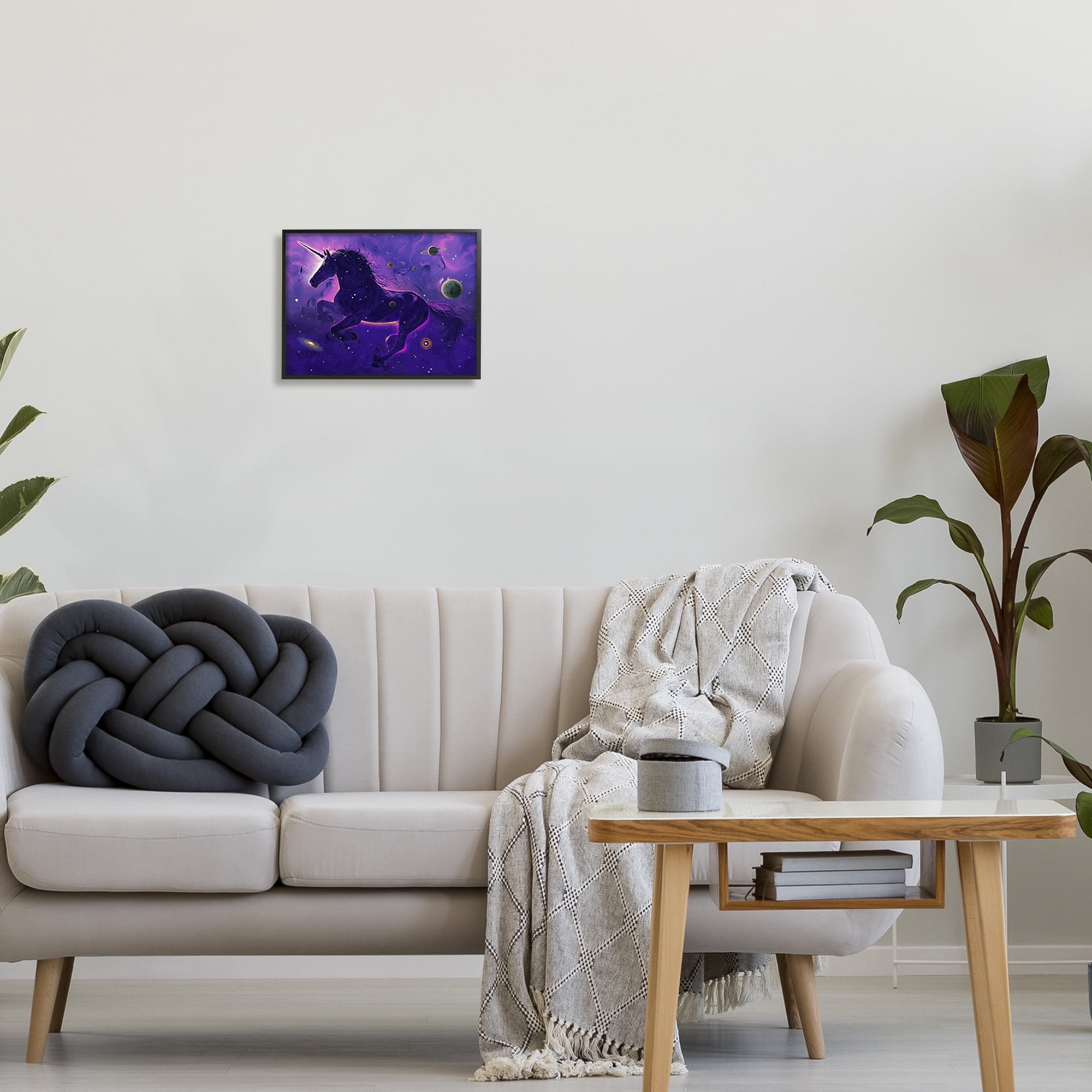Stupell Industries Purple Unicorn Nebula Fairy Tales & Fantasy Painting Black Framed Art Print Wall Art, 14 x 11