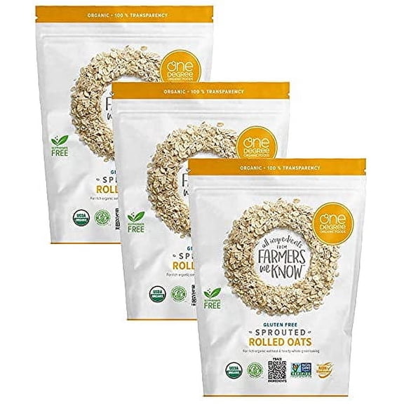 One Degree Organic Sprouted Rolled Oats, 3 Pack (5 lb Each Pouch, 15 lbs Total) - Family Size - Gluten-Free, Non-GMO, Plant-Based, Vegan