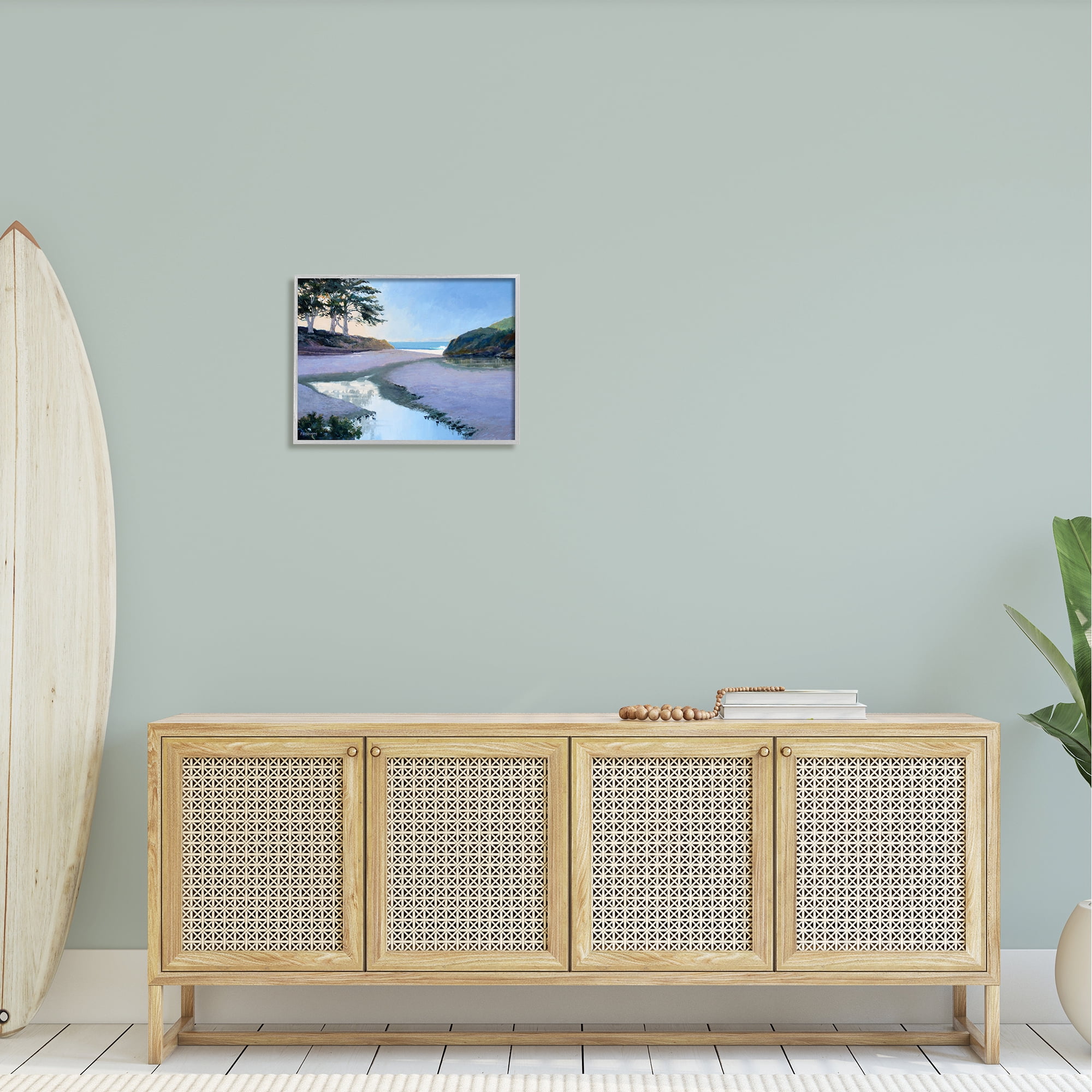 Stupell Seaside Riverbank Beach Shore Landscape Painting Gray Framed Art Print Wall Art