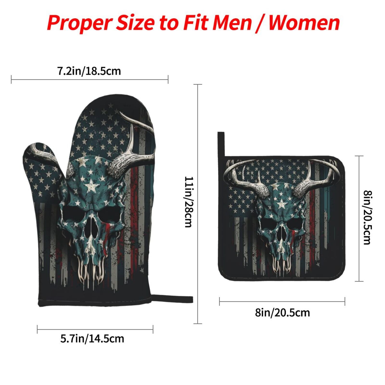American Flag Camouflage Deer Skull Camo 4Pcs Oven Mitts and Pot Holders Sets Oven Kitchen Gloves Hot Pads for Cooking BBQ Baking Grilling