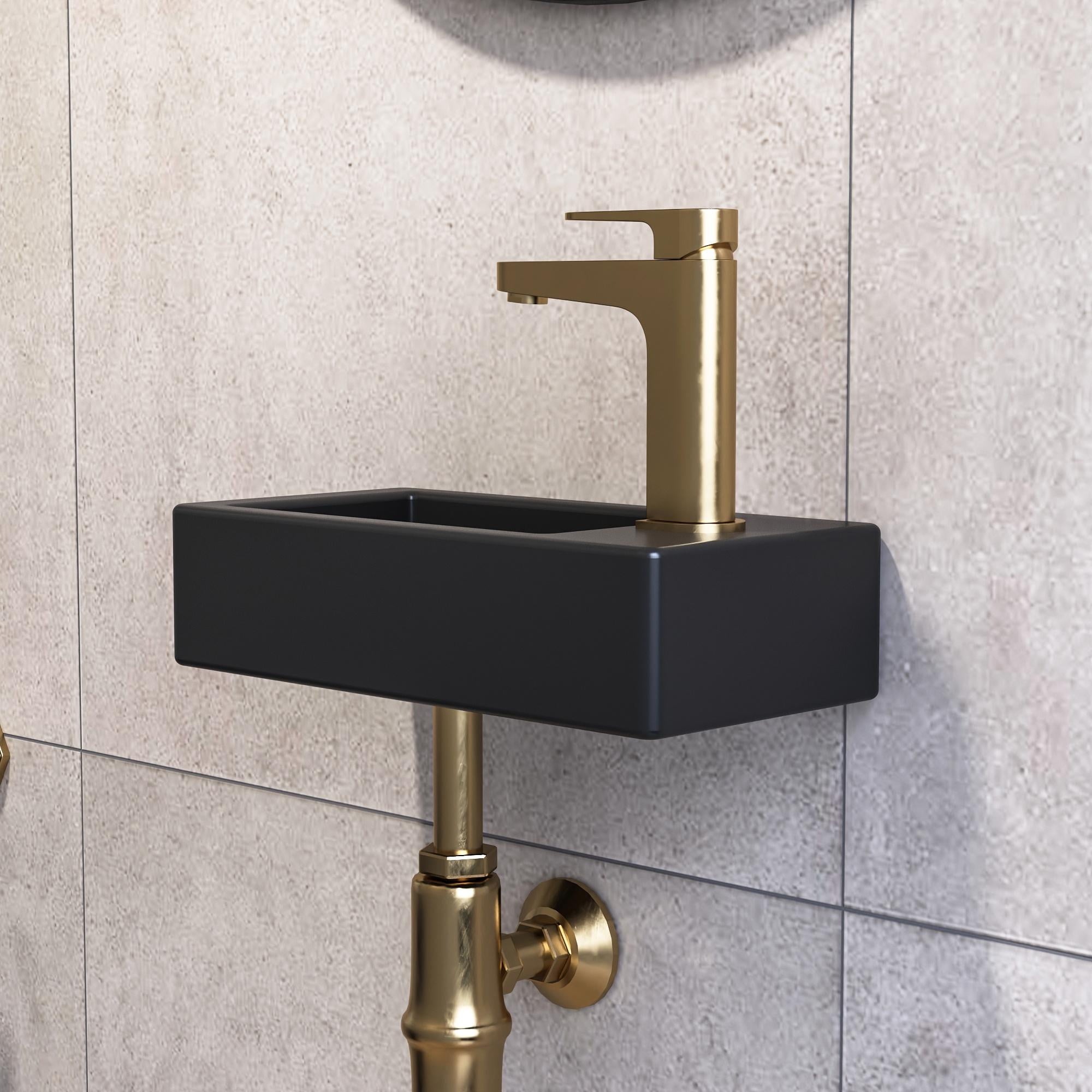 Liberty Ceramic Rectangular Handmade Wall Mount Bathroom Vessel Sink in Black