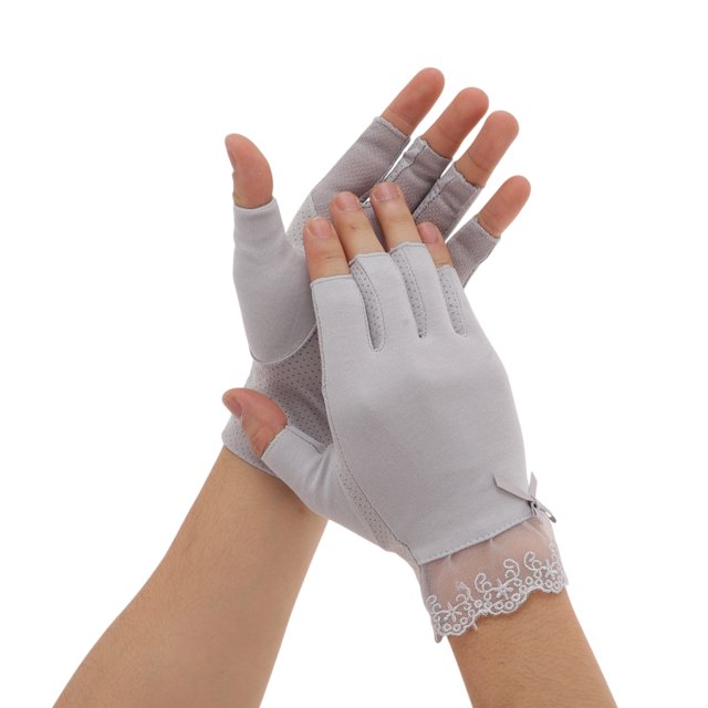 Ofertas Únicas 1 Par de Guantes de Manicura de Encaje Antideslizantes de Medio Dedo Grises