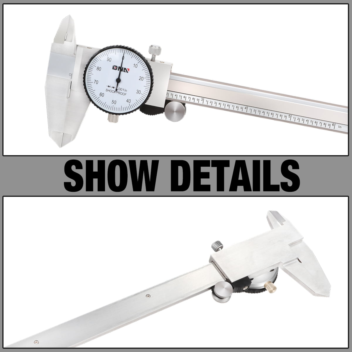 Premium-Grade Stainless Steel Dial Caliper, 6 Inch, Shockproof Measuring Micrometer w/ Lockable Head