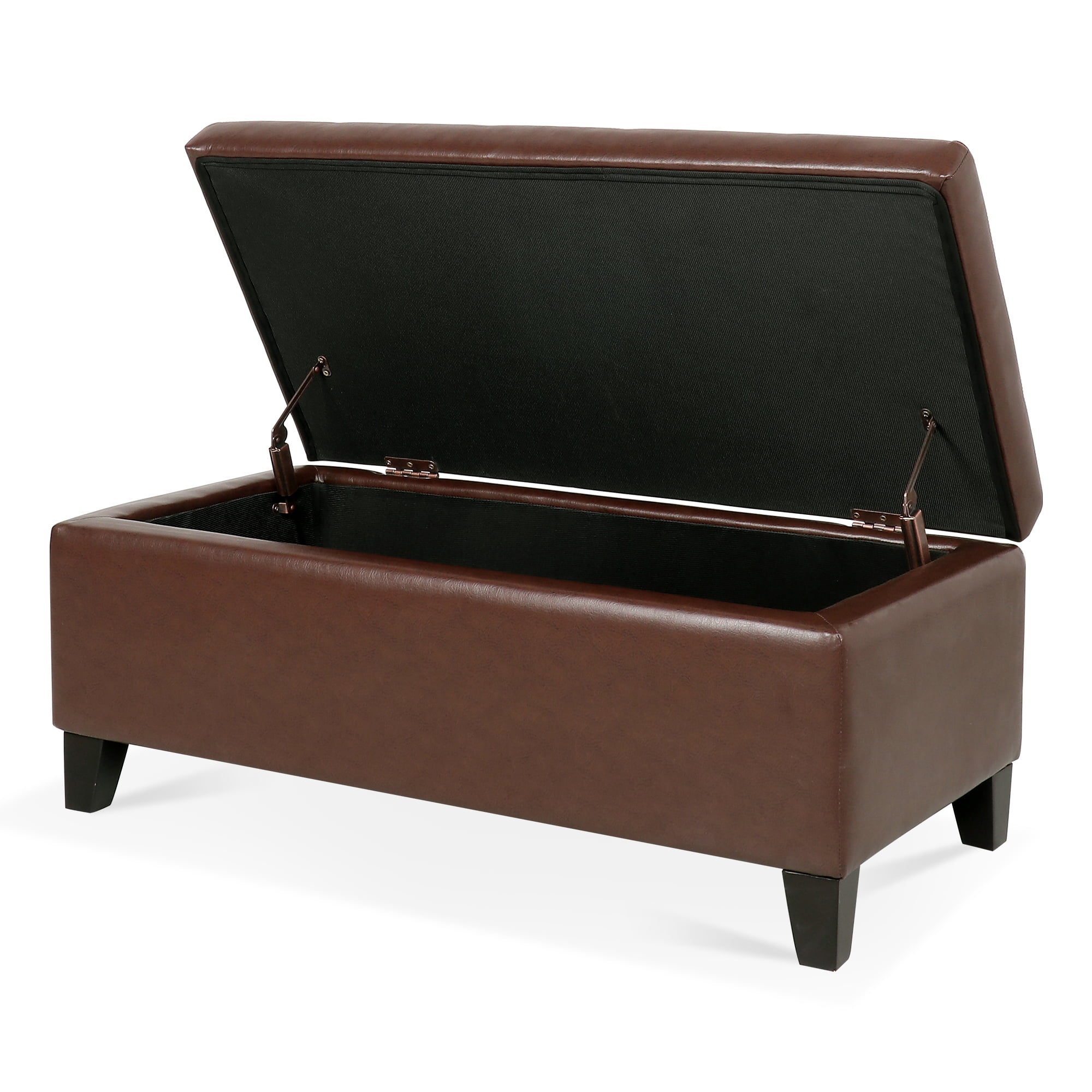 Kadyn 38.4" Storage Ottoman Bench, Folding Bench Chest Foot Rest Stool, End of Bed Bench with Wooden Legs, Brown