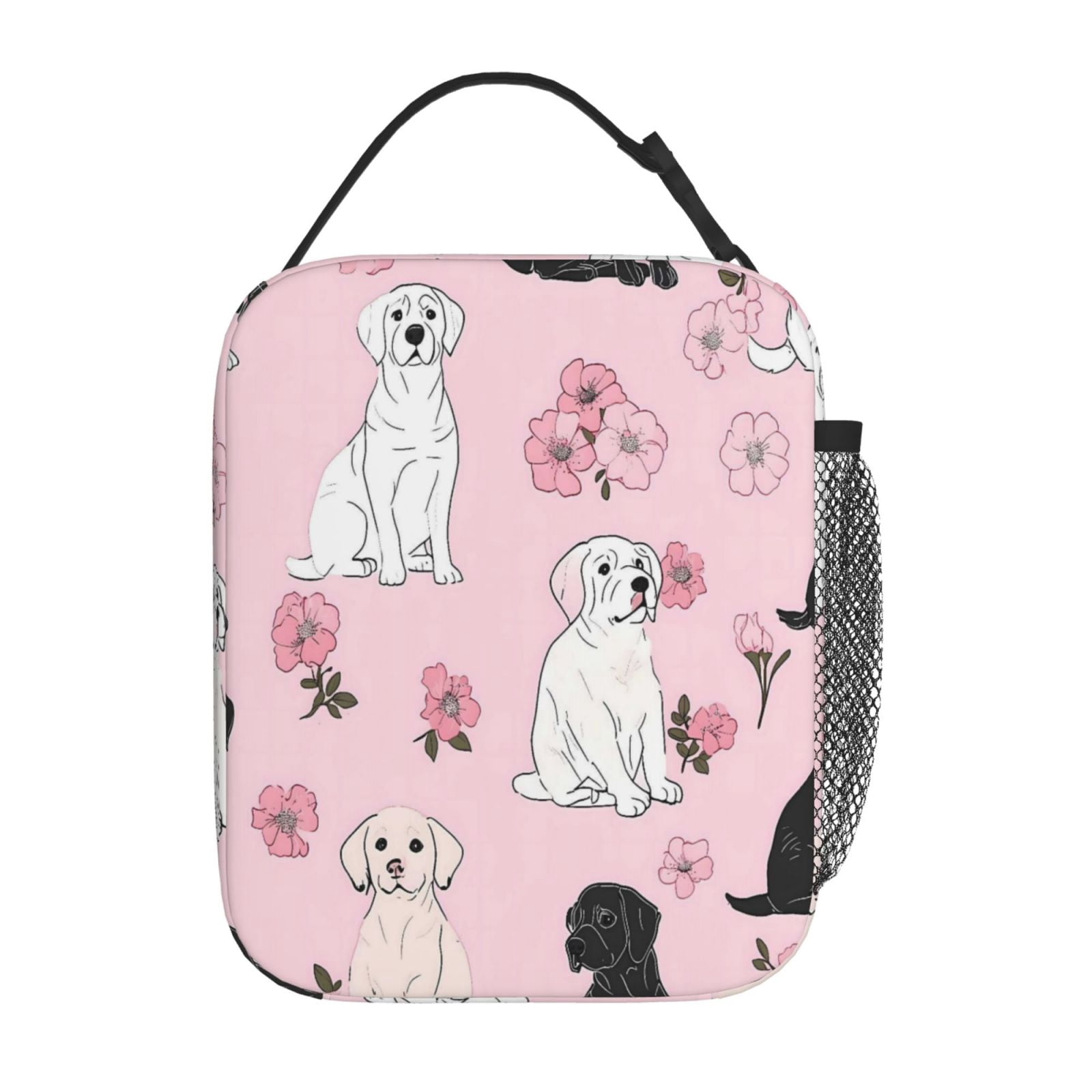 Lunch Bag For Women Men Insulated Portable Lunch Box Bento Box Office Picnic Travel Cooler Bag Dogs And Flowers
