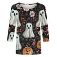 thumbnail image 3 of Womens 3/4 Length Sleeve Shirts Halloween Blouses Fashion Halloween Printed Plus Size Tunic Tops Blouses Fall Casual Round Neck Pullover Halloween Holiday Costume TShirt, 3 of 5