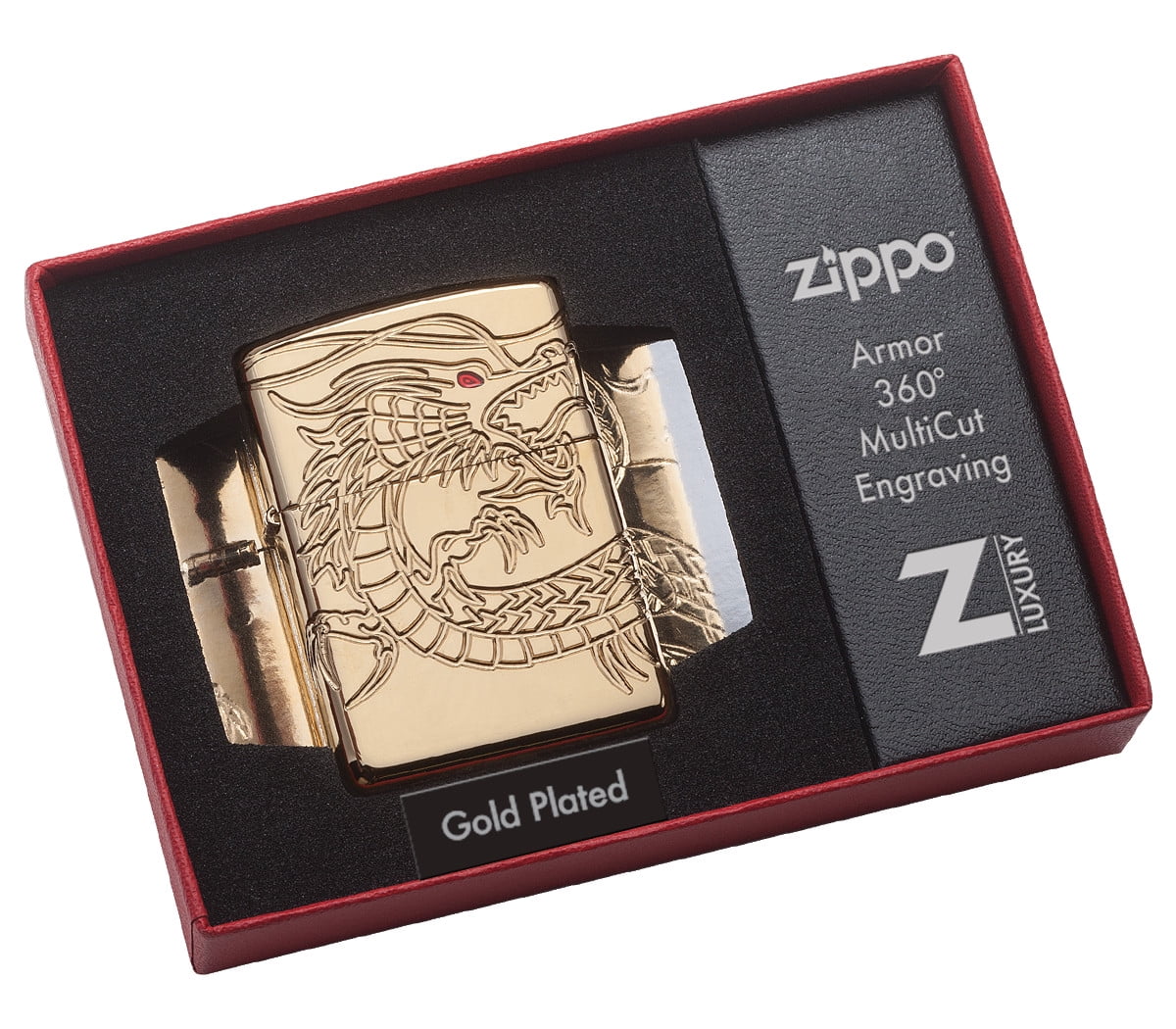 Zippo Chinese Dragon Armor High Polish Gold Plate Windproof Pocket Lighter