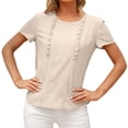 thumbnail image 3 of Guardurnaity Mujer Camiseta Verano Cuello Manga Corta Volantes Casual Top Suelto Prendas para la parte del cuerpo albaricoque M, 3 of 6