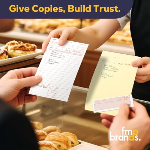 FMP Brands 3 Part Carbonless Guest Checks Pads, Perforated Server Note Pads Paper Total 250 sheets for Waitress Book, Waiter Food Receipt, and Business Checkbook with Guest Receipt