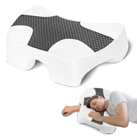 Almohada para dormir de lado Eliteguard, altura mejorada, agujero para brazos, gris