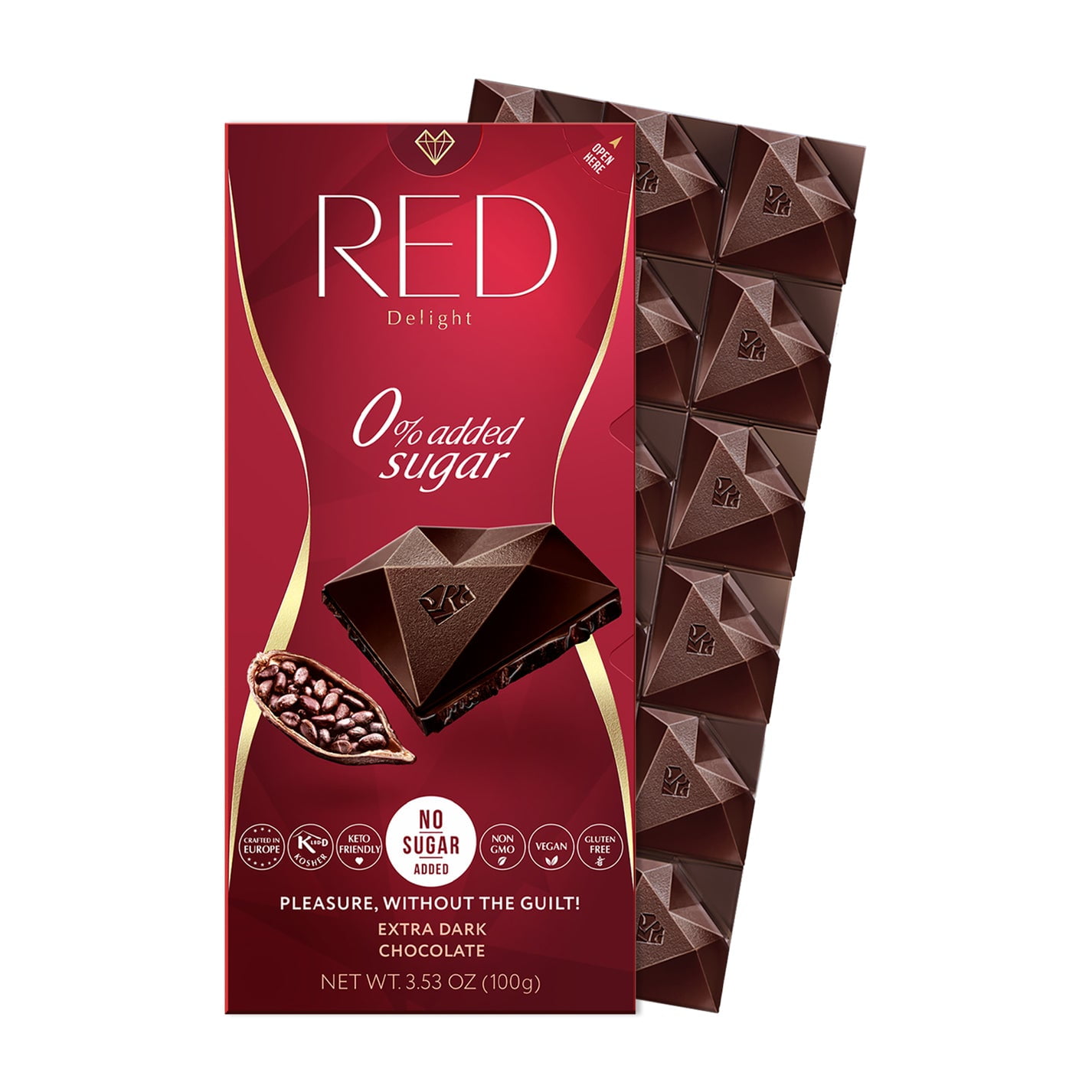 RED Delight Extra Dark Chocolate Full Size Bars (3.53 Ounces Each)