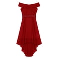 thumbnail image 3 of Linjinx Kids Flower Girls Dress Off Shoulder Chiffon High Low Dress Beaded Sash Dress Bridesmaid Burgundy 10, 3 of 5