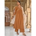 thumbnail image 4 of Janasya Indian Women's Brown Georgette Floral Embroidery Kurta with Palazzo and Dupatta, 4 of 8