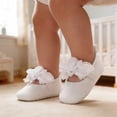thumbnail image 2 of Baby Girls Mary Jane Flats with Bow Soft Sole Non- Crib Shoes Toddler First Walkers Princess Dress Shoes White 3 Months-6 Months, 2 of 5