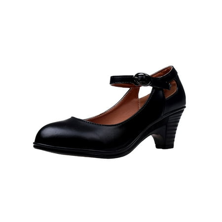 

Felirenzacia Women Ladies Solid Round Toe Square Heel Buckle Single Shoes