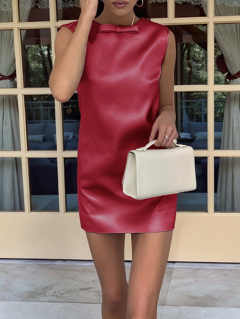 Women'S Satin Backless Round Neck Sleeveless Party Mini Dress Wine Red M