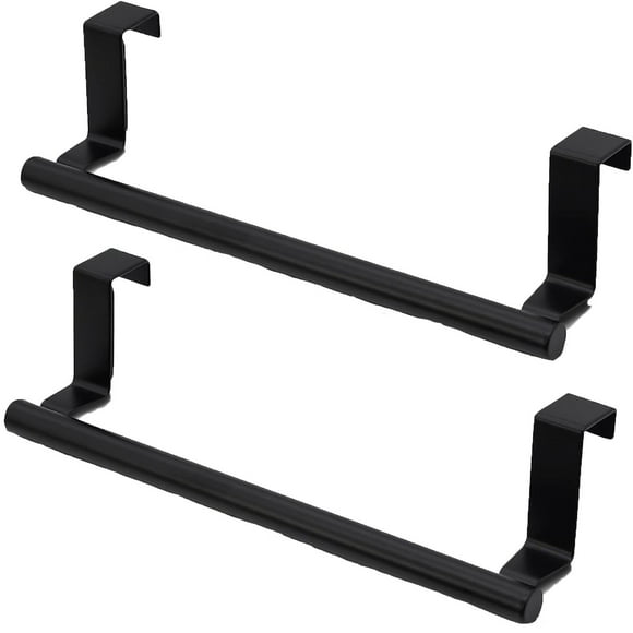 XIPYYKM 2 Pack Kitchen Towel Holder, 9 Inch Over The Door Towel Rack, Over Cabinet Door Towel Bar Stainless Steel Dish Washcloth Hanger, EVA Foam Protective Pad & Non-Slip Self-Adhesive Blocks