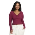 thumbnail image 2 of Mills by Millie Bobby Brown Women's Cut and Sew Henley Long Sleeve Top, Sizes XXS-XXXL, 2 of 9