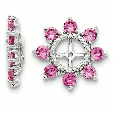 Sapphire Earring Jackets - Sterling Silver Rhodium Diam. & Created Pink Sapphire Earring Jacket 1.76grams (L 17mm W 17mm)Sterling silver | Diamond | Rhodium-plated | Created pink sapphire