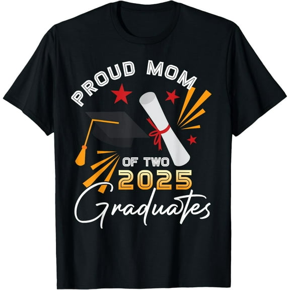 Proud Mom of Two 2025 Graduates Twin Senior Graduation T-Shirt