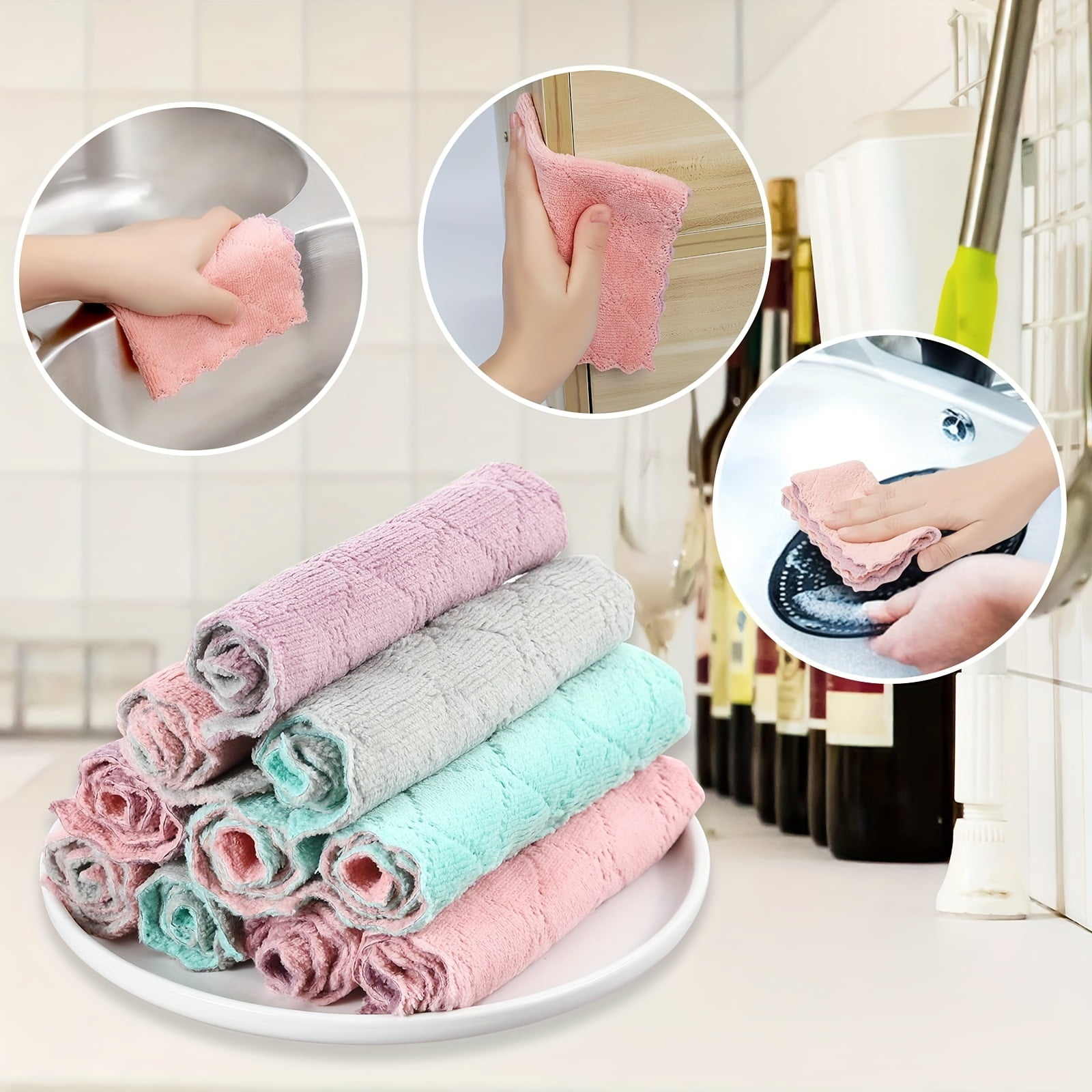 10/20pcs Kitchen Towels And Dishcloths Rag Set 9.4in*5.5in Small Dish Towels For Washing Dishes Dish Rags For Everyday Cooking Baking-Random Color