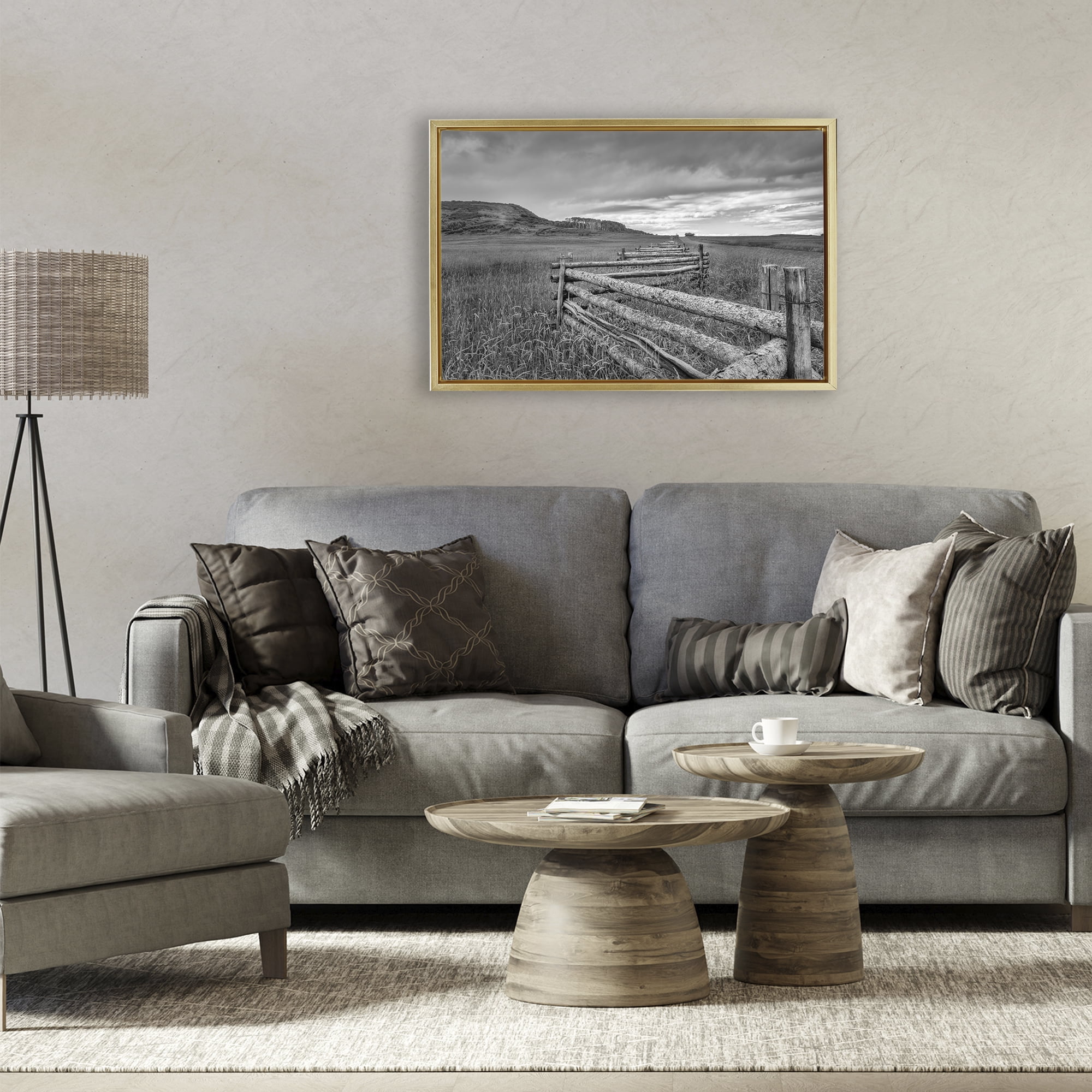 Stupell Industries Weathered Fence to Distant Horizon Gold Framed Floater Canvas Wall Art, design by Jon Evan