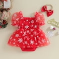 thumbnail image 4 of Douhoow Christmas Baby Girls Snowflake Jumpsuit Infant Short Sleeve Tulle Romper Dress Headband 0-18 Months, 4 of 7