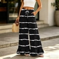 thumbnail image 3 of Striped Palazzo Pants for Women Casual Oversized Wide Leg Ruffle Flowy Pants with Pockets Baggy Vacation Summer Pant, XL, 3 of 7
