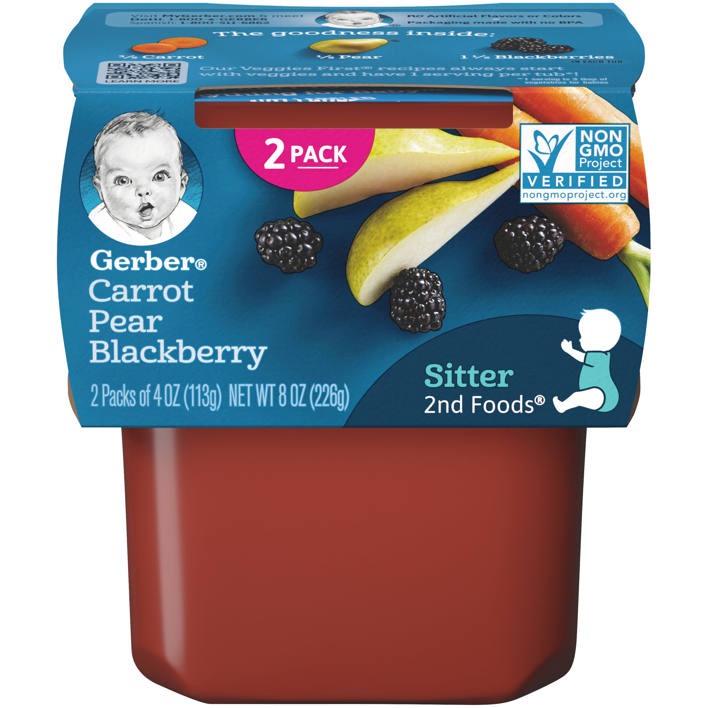 Gerber 2nd Foods Carrot Pear Blackerry Baby Food, 2-4 oz Tubs - Walmart