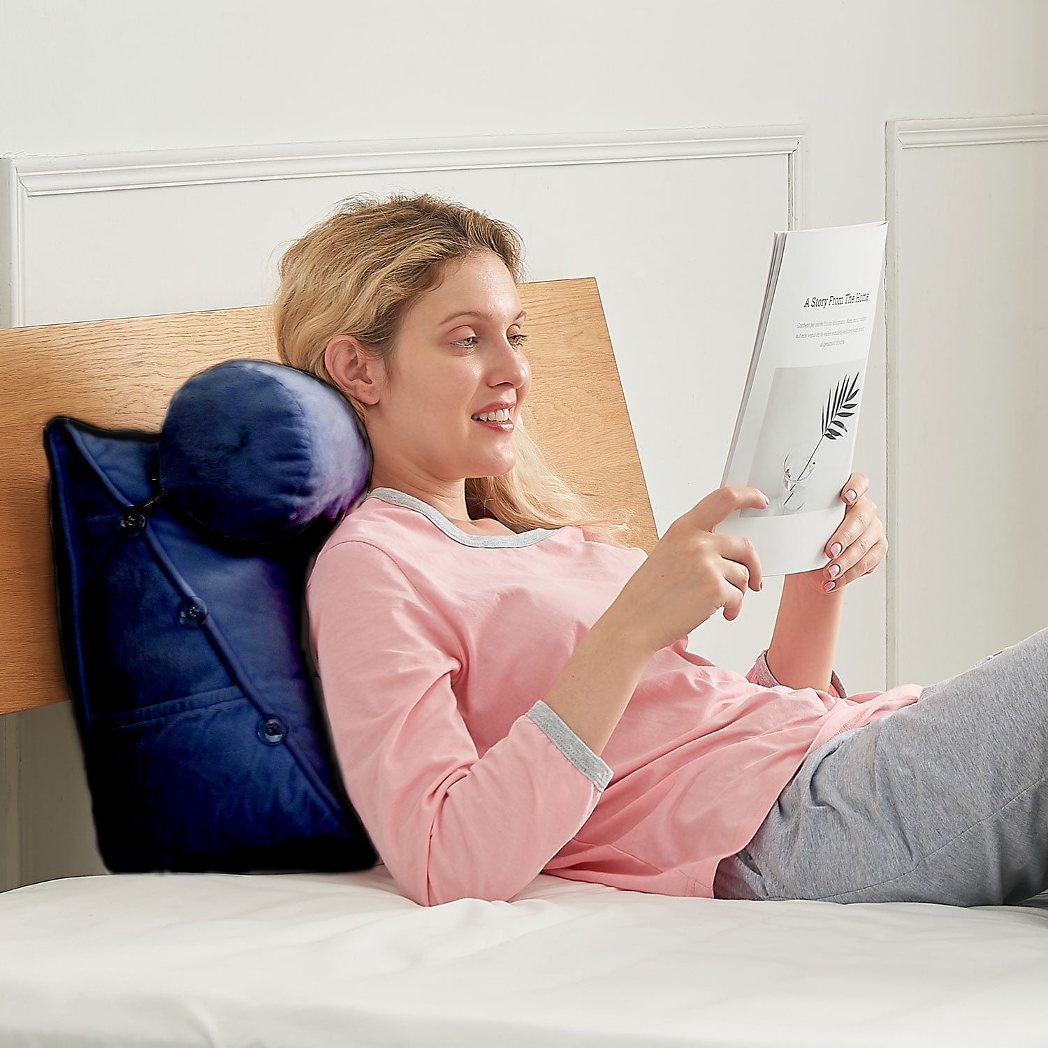 Cheer Collection Extra Large Wedge Pillow with Detachable Bolster, Navy