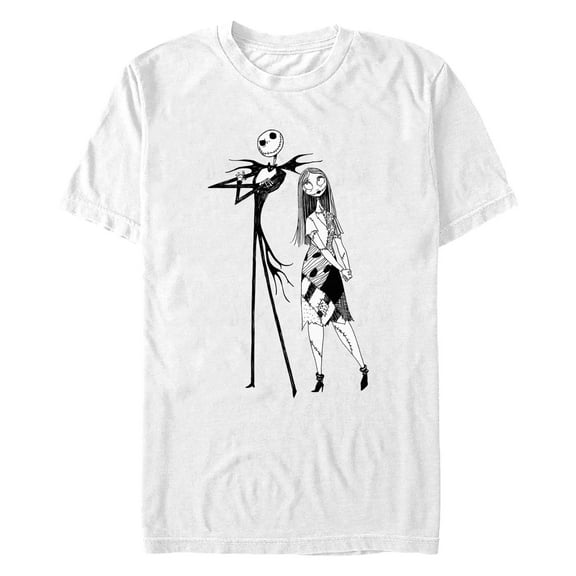 Men's The Nightmare Before Christmas Jack and Sally Black and White Portrait  Graphic Tee White 2X Large