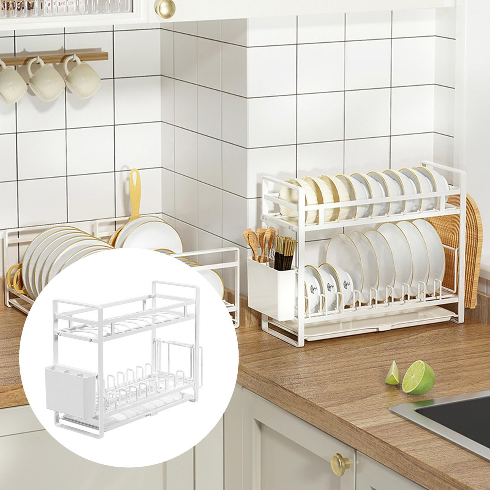 7UYUU Plate Holders Organizer Upright Metal Dish Storage Dying Rack for  Kitchen Counter Cabinet Cupboard Camper (White - Plate Rack)