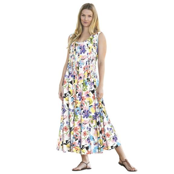 Woman Within Plus Size Petite Pintucked Sleeveless Dress