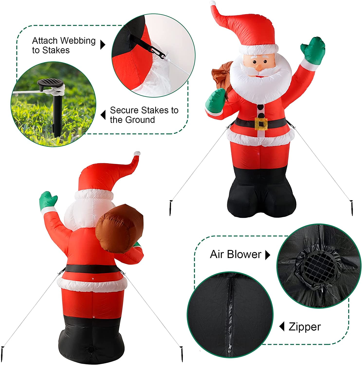6 FT Christmas Inflatables Santa Claus with Gifts Bag, Christmas Inflatables Outdoor Decorations, Built-in LED Lights Holiday Blow Up Yard Decoration Clearance for Yard, Holiday, Party