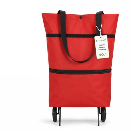 Foldable Shopping Trolley Bag Cart with Wheels for Groceries | Durable fabric convertible tote zip expansion compact storage smooth rolling trunk fit market travel