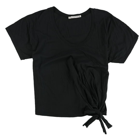 TRULY MADLY DEEPLY Womens Side Tie Basic T-Shirt, Black, Medium