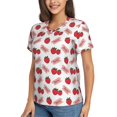 thumbnail image 5 of Yiaed Strawberry Print Women's T Shirt V-Neck Short Sleeve Shirt Casual Breathable Tee Summer Tops-, 5 of 5