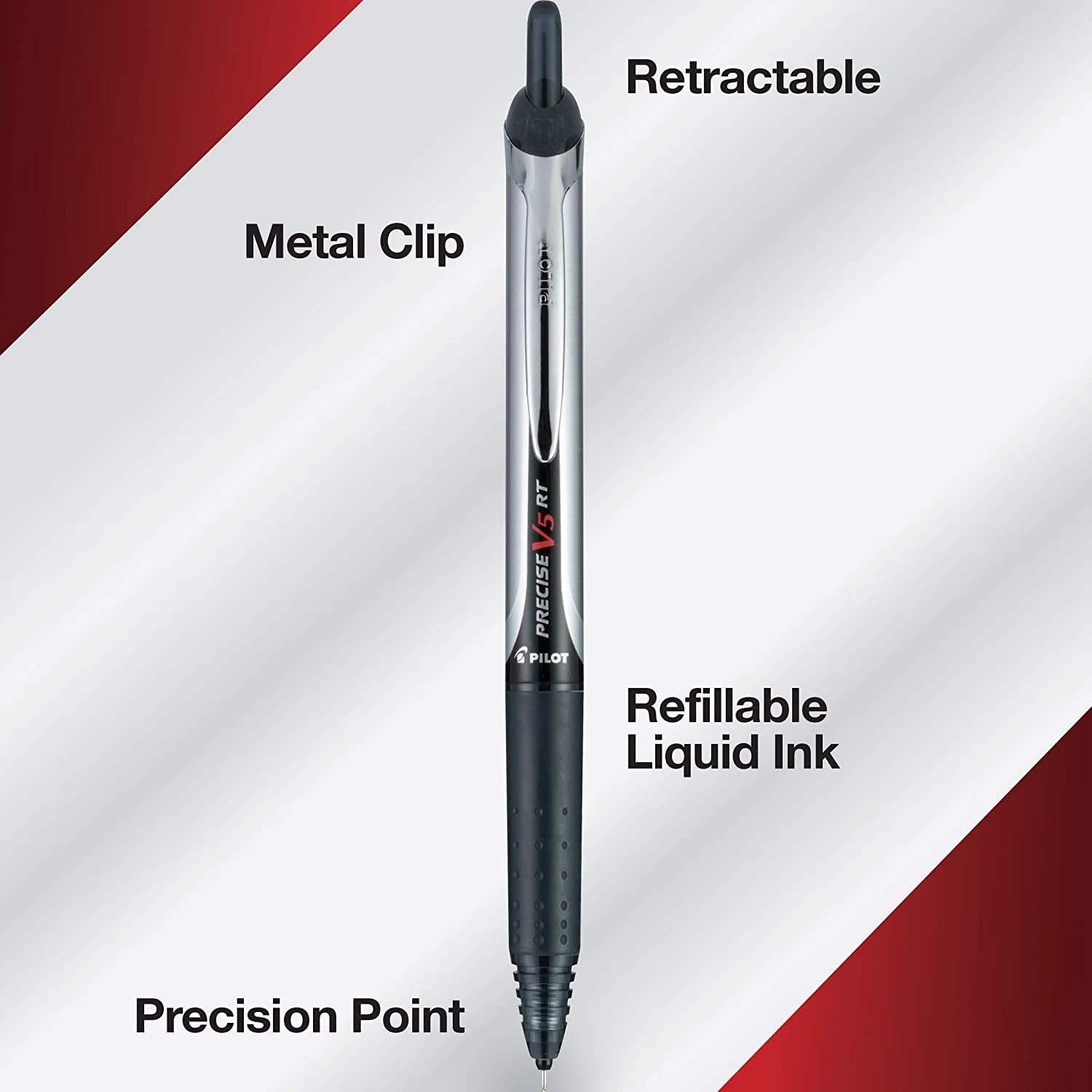 Pilot Precise V5 Premium Rolling Ball Retractable Pens, Extra Fine Point,0.5 mm, Black Ink, 14 Count
