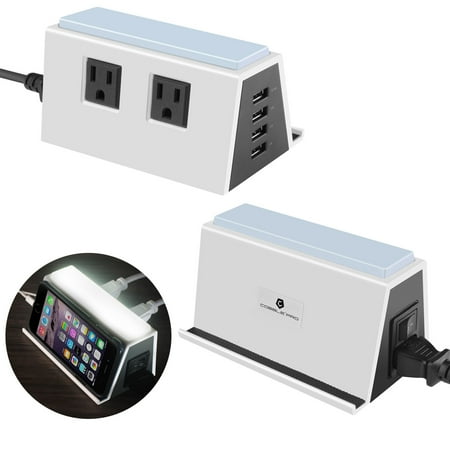 Ericsson Universal Power Supply Cobble Pro Universal Powered Strip with 4 Port USB hub Chrging Chrger 2 AC Outlets Protection for electronics supplied Station w/ Built-in LED Light & 6' long Cable Cords for iPhone XS X 8 PC Home ()