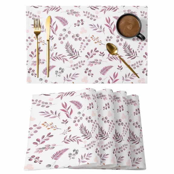 Purple Leaves Farm Placemats Set of 6, Herbs Flowers Pastoral Country Placemats for Dining Table, Place Mats for Kitchen Tabletop, Waterproof Wipeable Dining Table Mats Set