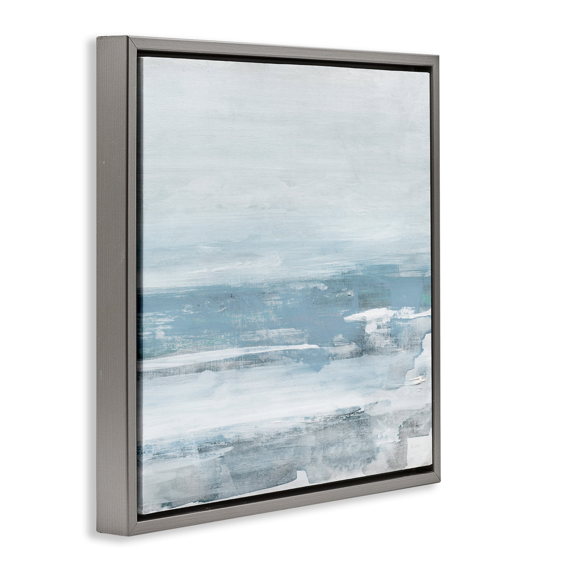 Stupell Industries Foggy Ocean Abstraction Abstract Painting Gray Floater Framed Canvas Art Print Wall Art, 25 x 25