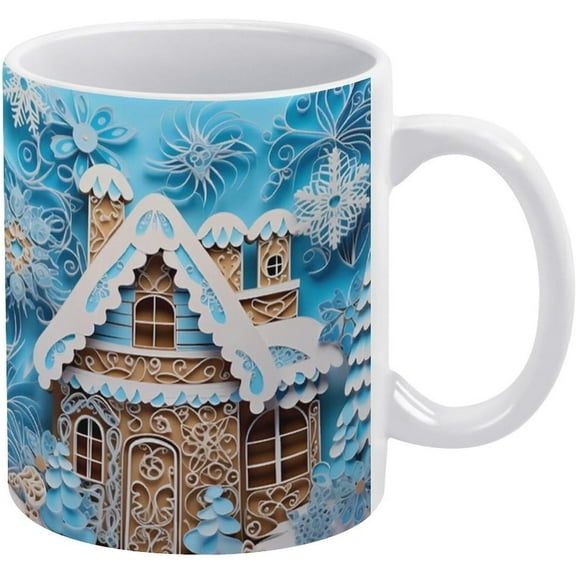 3D Winter Gingerbread House Ceramic Mug, 3D Winter Gingerbread House Tea Mug 11 Ounces Funny White Mug - Cute Coffee And Tea Mug - Ceramic Coffee Mugs For Women And Men