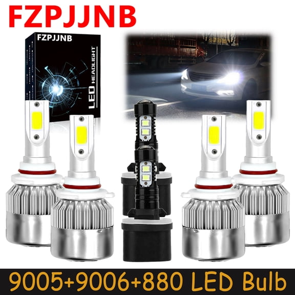 FZPJJNB for Nissan Titan 2004-2015 6x Combo LED Headlights High Low Beam Fog Lamps Bulbs,9005+9006+880,White,C6,C01