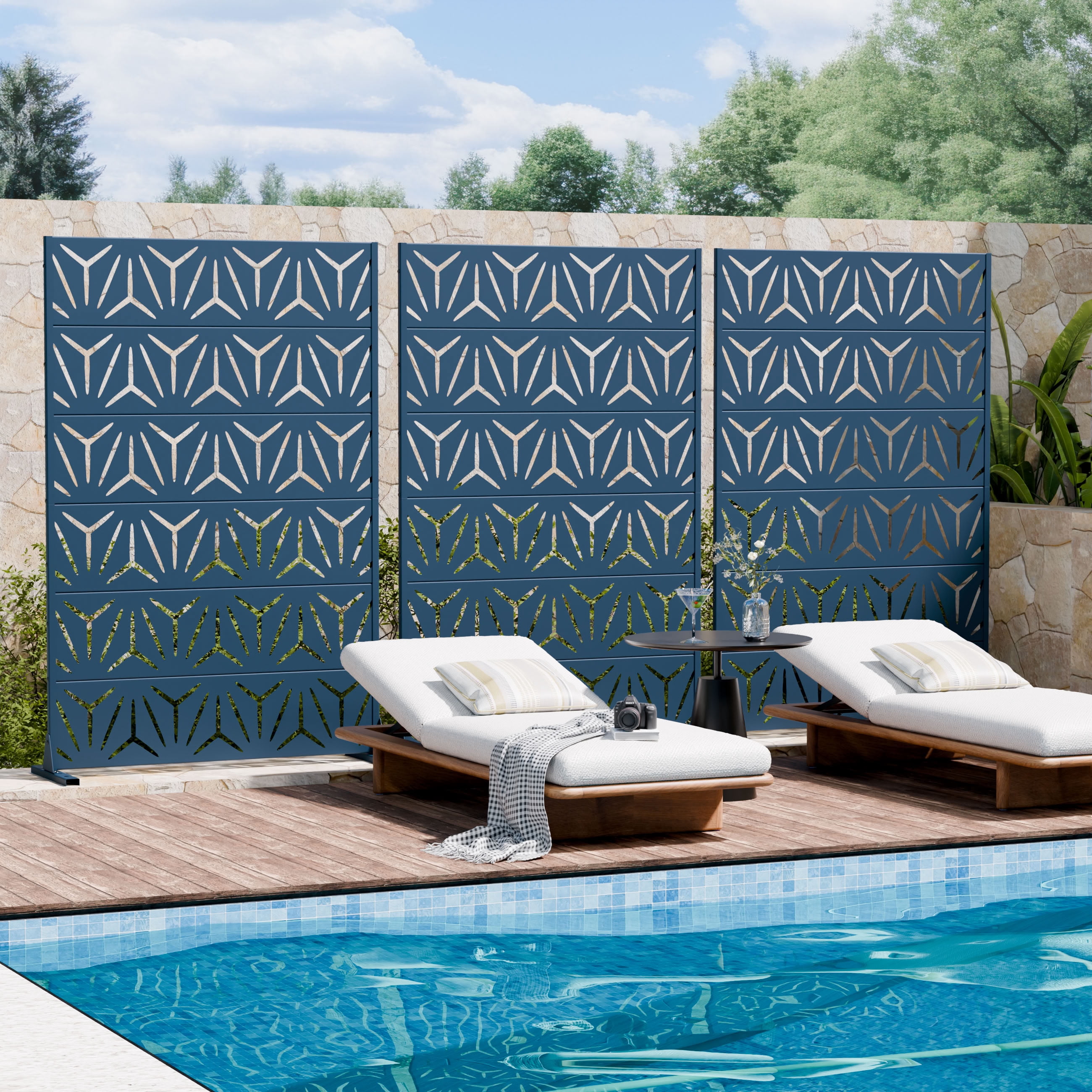 MAYEERTY 6 Panels Metal Outdoor Garden Privacy Screen Patio Backyard Decorative Privacy Fence Divider, 72×47.2×15.7in