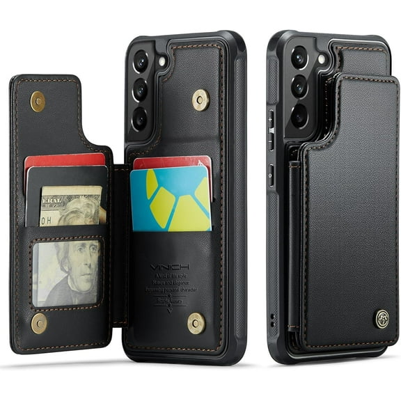 for Samsung Galaxy S22 Wallet Case with Card Holder, RFID Blocking Credit Slots Kickstand Shockproof Phone Cover for Women Men, Black