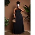 thumbnail image 4 of Black Plus Size Womens Summer Halter Tie Waist Flowy Maxi Dress With Back Knot Detail, 4 of 8