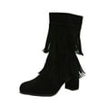 thumbnail image 2 of Bnwani Womens Boots Fashion Zipper High-Heel Thick Chunky High Mid-Calf Versatile Casual Tassel Boot Black Size 5.5, 2 of 5
