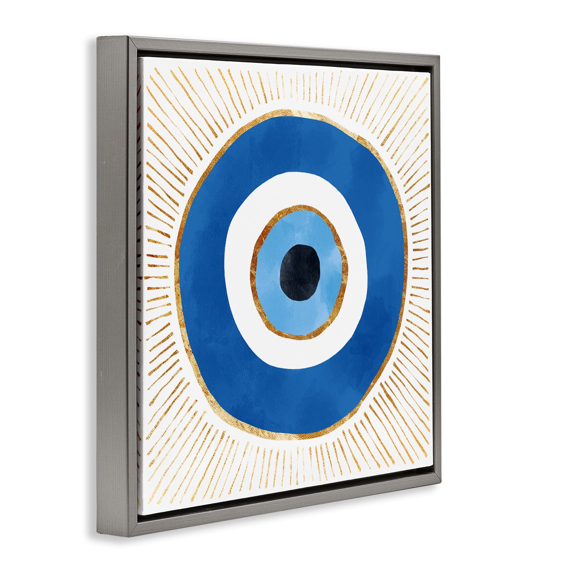 Stupell Industries Evil Eye Symbol Striped Rays Abstract Painting Gray Floater Framed Canvas Art Print Wall Art, 25 x 25