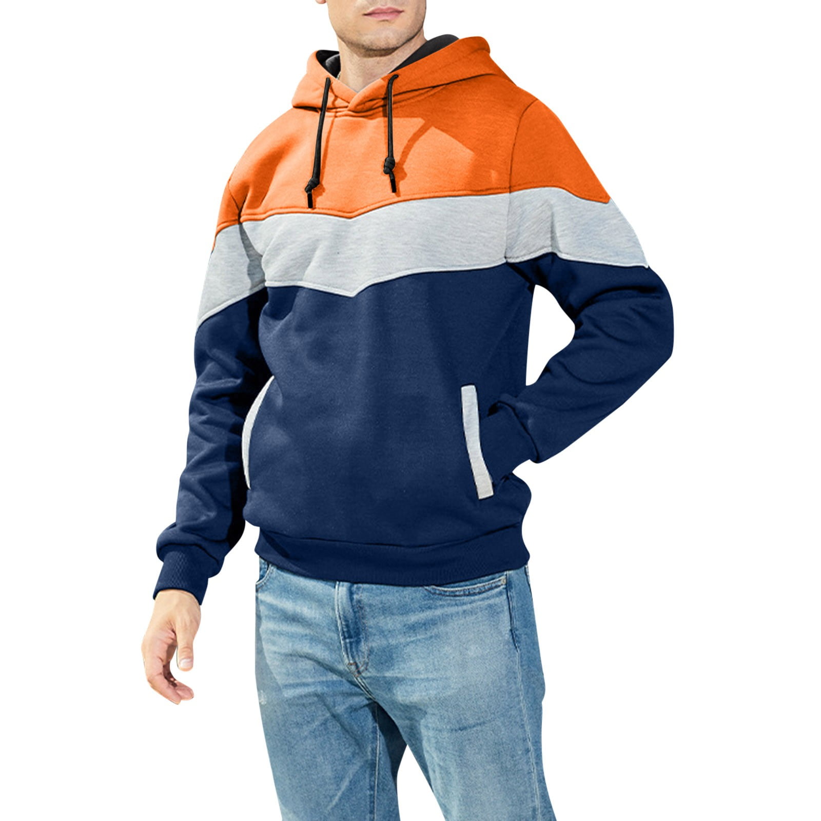 Orange Hoodies For Men Mens Casual Zipper Hoodie Splicing
