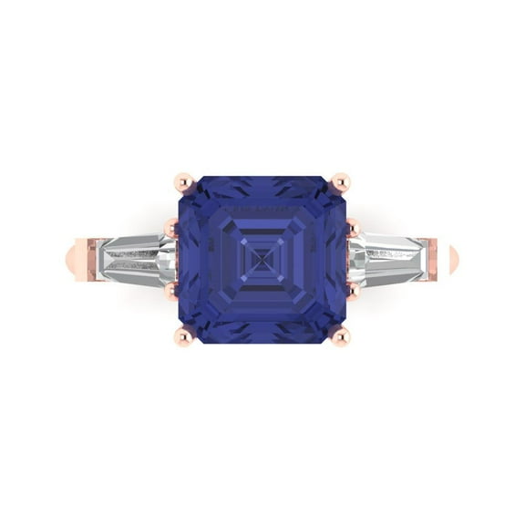 Three-Stone Engagement Ring for Women - 3ct Simulated Tanzanite in 18K Rose Gold Promise Ring